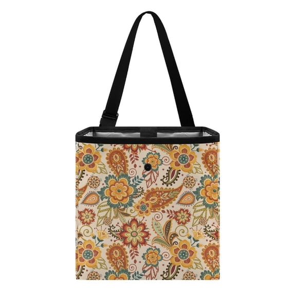 Xixirimido Boho Style Mandala Paisley Pattern Car Trash Can Hanging Trash Bin Leak-Proof Collapsible Car Garbage Bag, 2 Gal Large Capacity Multipurpose Storage Container