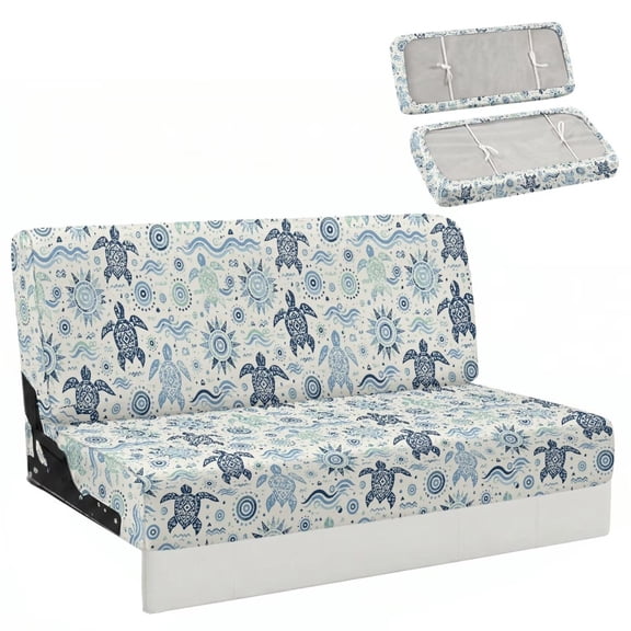 Xixirimido Boho Tribal Sea Turtle Ocean Print 2-Piece RV Sofa Bed Cover Stretch RV Couch Covers for Jackknife Sofa Bed Washable Anti-Slip Camper Couch Covers Wrinkle Resistant