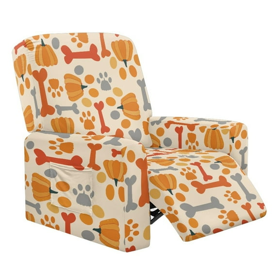 Xixirimido Bone Paws Pumpkin Pattern Recliner Cover with Pockets Reclining Slipcover 4-Pieces Lazy Boy Recliner Armchair Cover for Recliner Furniture Protector for Pets