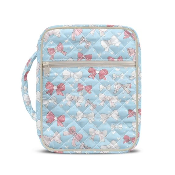 Xixirimido Bowknots Blue Print Bible Cover Case Large Quilted Bible Carrying Case with Handles, Bible Study Supplies & Accessories Christian Gifts for Church