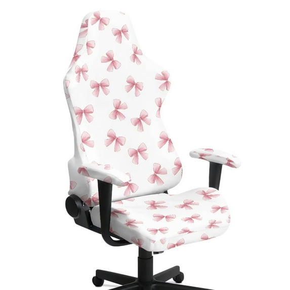 Xixirimido Bowknots White Print Gaming Chair Covers, 3D Printing Stretchable Computer Chair Slipcover Soft Non-Slip Gamer Chair Cover with Armrest Covers