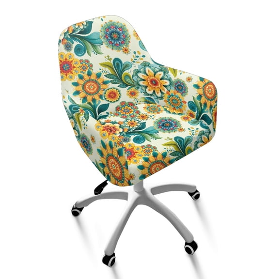 Xixirimido Bright Boho Mandala Pattern Swivel Accent Dining Chair Cover Stretch Mid Back Accent Office Desk Chair Slipcover Soft Arm Chair Protector for Home Office