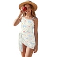 thumbnail image 1 of Xixirimido Bunny Rabbit Floral Grids Print Quick Dry Girls One Piece Swimsuit with Removable Bra, Modest One Shoulder Bathing Suit with Mesh Cover Up Skirt, Size 9-10 Years, 1 of 7
