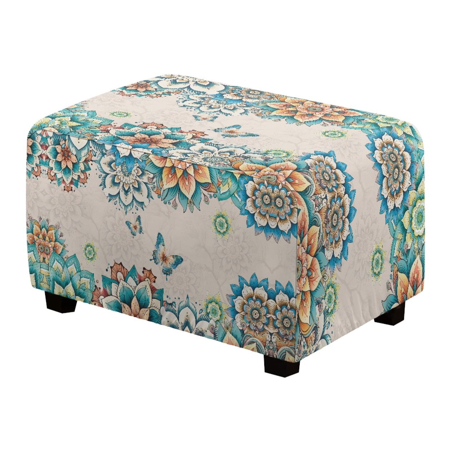 Xixirimido Butterfly and Boho Mandala Pattern Ottoman Cover Rectangle ...