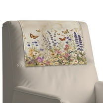 Xixirimido Butterfly Daisy Lavender Floral Pattern Recliner Chair Head Rest Slipcover Non Slip Waterproof Recliner Chair Cover Leather Sofa Couch Headrest Protector Covers, 2Pcs