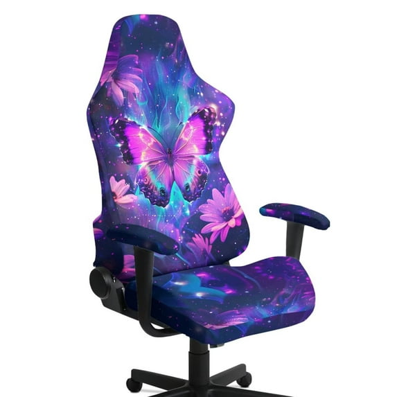 Xixirimido Butterfly Floral Galaxy Print Gaming Chair Covers Stretch Removable Washable Computer Reclining Gaming Chair Protector Slipcovers with Armrest Covers