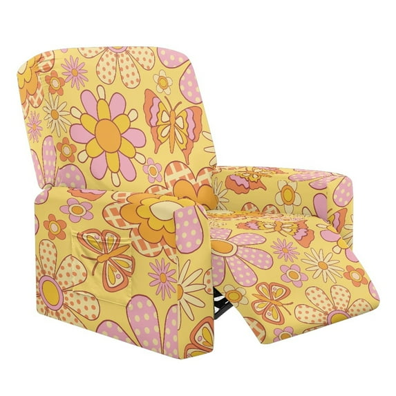 Xixirimido Butterfly Hippie Flowers Stretch Recliner Slipcovers Printed Sofa Cover 4-Piece Lazy Boy Chair Covers Recliner Chair Cover with Side Pockets Furniture Protector for Living Room
