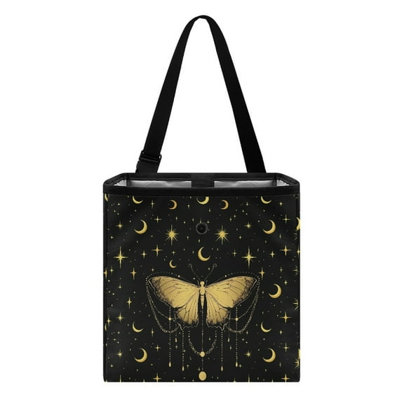 Xixirimido Butterfly Moon Stars Pattern Car Trash Can Hanging Trash Bin Leak-Proof Collapsible Car Garbage Bag, 2 Gal Large Capacity Multipurpose Storage Container
