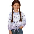 thumbnail image 1 of Xixirimido Butterfly Purple Lavender Pattern Girls Long Sleeve Shirts Casual Crew Neck Tunic Tops Tie-hem Basic Tunic Blouses Fashion 3D Graphic Tees, Size 7-8, 1 of 7