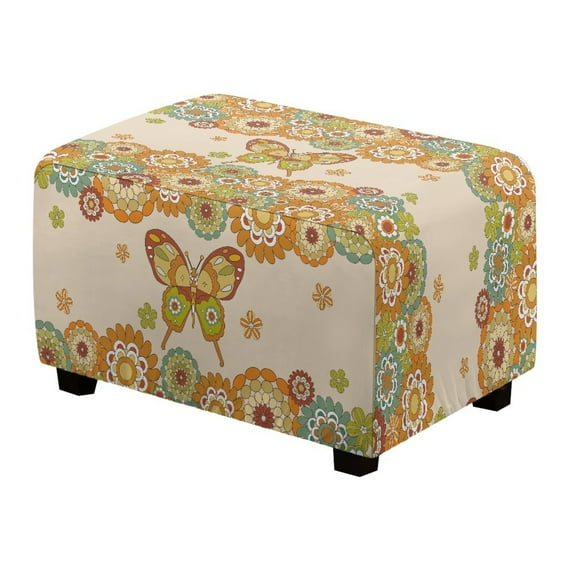 Xixirimido Butterfly Retro Boho Mandala Pattern Ottoman Cover Rectangle Footrest Ottoman Slipcovers Footstool Cover Form Fit Stretch Ottomans Protective Cover for Living Room, Large