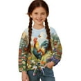 thumbnail image 1 of Xixirimido Butterfly Rooster Vibrant Daisy Printed Girls Casual Tunic Tops Tie-hem Long Sleeve Loose Soft Blouse T-Shirt Cute Graphic Girls Shirts, Size 5-6, 1 of 7