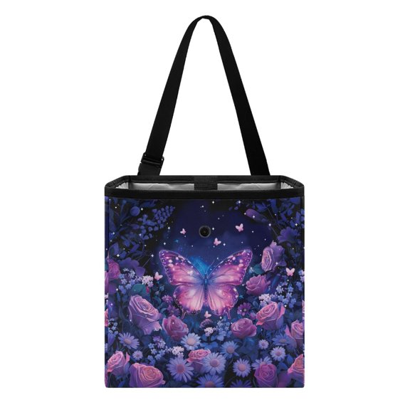 Xixirimido Butterfly Rose Daisy Print Car Trash Can Leakproof Trash Bin Car Garbage Can Hanging Water-Resistant Collapsible Auto Trash Bag Car Accessories for Women Men