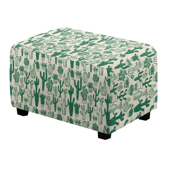 Xixirimido Cactus Design Ottoman Cover Rectangle Stretch Footstool Cover Non-slip Footrest Stool Slipcover Removable for Storage Ottoman,Small