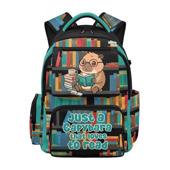 Xixirimido Capybara Books 17" School Backpack for Boys Multi-pocket Bookbags Large School Bag for Elementary Middle High School Students Back to School Supplies