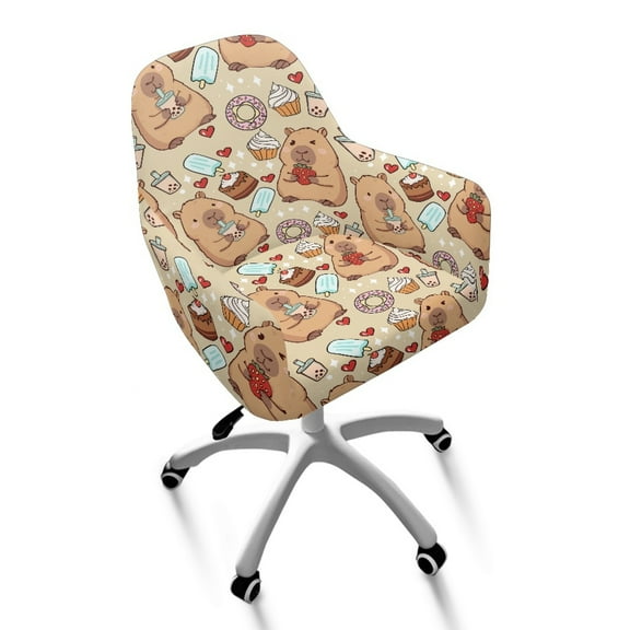 Xixirimido Capybara Desserts Pattern Swivel Office Armchair Cover Stretch Computer Desk Chair Slipcover Mid Back Accent Dining Chair Covers Non-slip for Home Living Room