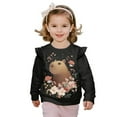 thumbnail image 1 of Xixirimido Capybara Floral Black Print Girls Toddler Sweatshirt Long Sleeve Ruffle Shoulder Pullover Sweater Graphic Crewneck Top Cozy Fall Winter Clothes, for 4-5T, 1 of 7