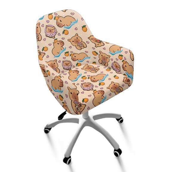 Xixirimido Capybara Heart Orange Pattern Stretch Office Chair Cover Swivel Accent Dining Chair Cover for Armrest Chair Universal Armchair Slipcovers Mid Back Desk Chair Protector