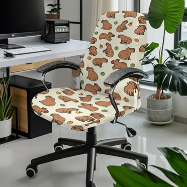 Xixirimido Capybara Pattern Office Chair Covers, Stretch Computer Boss Chair Cover with Button High Back Chair Slipcover Anti-Dust Rotating Chair Cover for Home Office, Large