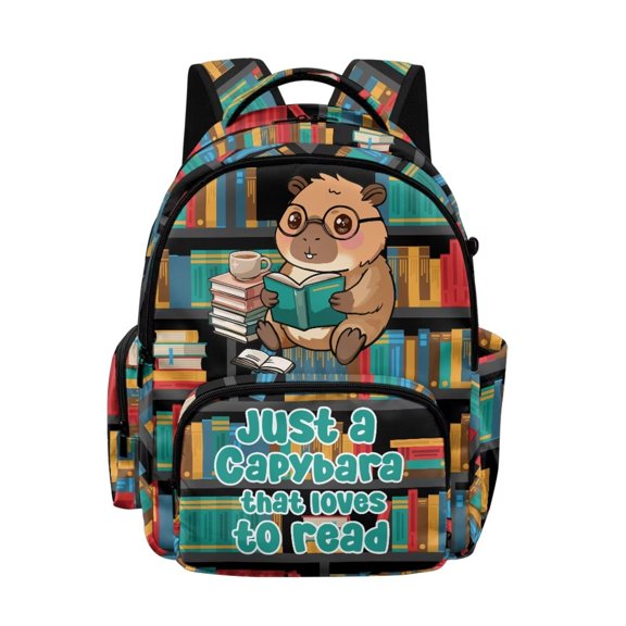 Xixirimido Capybara Reading Books Print 17" Kids Backpack for Boys & Girls Large School Bags with Multi Pockets Elementary Middle High School Student Bookbag