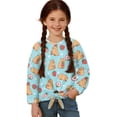 thumbnail image 1 of Xixirimido Capybara Strawberry Heart Blue Pattern Girls Casual Long Sleeve Shirts Knot Tie-hem Tunic Tops Crewneck Tees Blouses Girls Fashion Clothes, Size 9-10, 1 of 7
