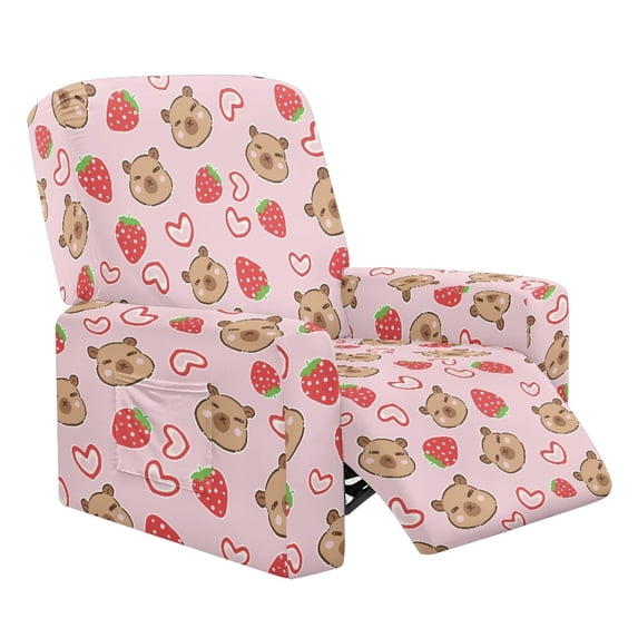 Xixirimido Capybara Strawberry Hearts Pink Pattern Recliner Chair Cover, 4-Pieces Stretch Recliner Covers for Recliner Chair Soft Reclining Chair Slipcover Furniture Protector for Pets Kids