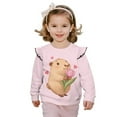 thumbnail image 1 of Xixirimido Capybara Tulip Flower Pink Print Graphic Toddler Girls Sweatshirt Long Sleeve Ruffle Shoulder Pullover Sweater Casual Crewneck Fall Winter Top, for 2-3T, 1 of 7