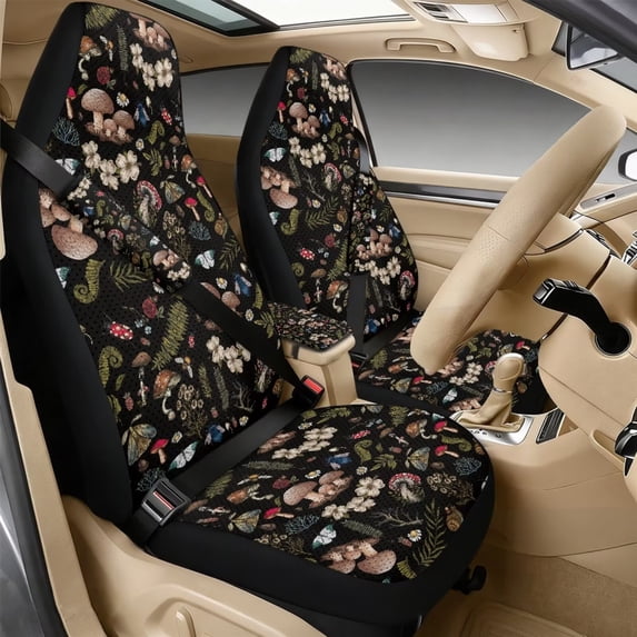 Xixirimido Car Seat Covers for Front Seats 5Pcs Car Accessories with Seat Belt Covers & Center Console Cover Universal Fit for SUVs,Vans,Trucks,Sedans, Cottagecore Mushroom Fern