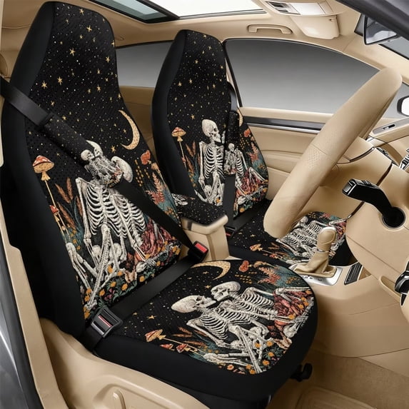 Xixirimido Car Seat Covers for Front Seats 5Pcs Car Accessories with Seat Belt Covers & Center Console Cover Universal Fit for SUVs,Vans,Trucks,Sedans, Skull Floral Moon Starry Night