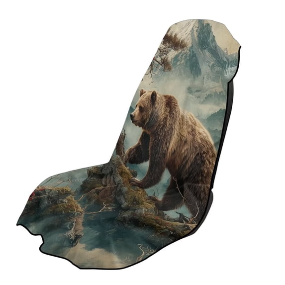 Xixirimido Car Seat Towel Covers Athletic Running Towel Sweat Car Front Seat Protector Non Slip Cover for Outdoor Sport Activities Washable, Bear Moutain