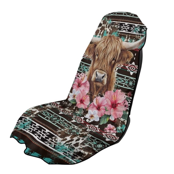 Xixirimido Car Seat Towel Covers Car Accessories Athletic Running Towel Post Workout Sweatproof Washable Bucket Seat Cover Non Slip for Outdoor Sport, Aztec Tribal Highland Cattle Hibiscus