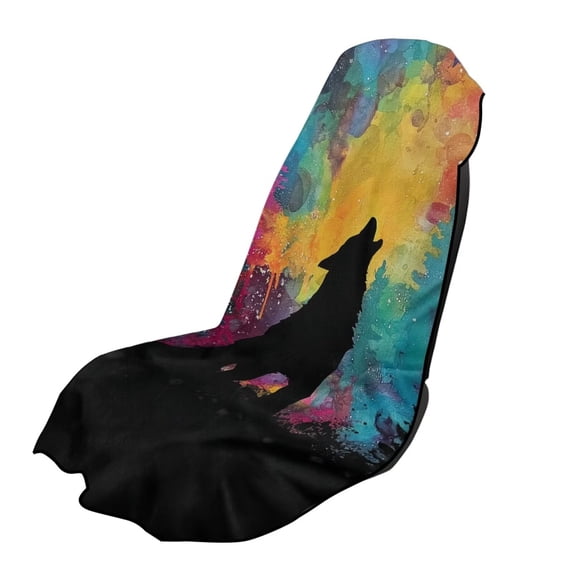 Xixirimido Car Towel Seat Covers Multifunctional Towel for Gym Outdoor Sport, Picnic, Beach, Pet Travel, Non-Slip Washable Car Seat Protector, Wolf Colorful Galaxy, 2Pack
