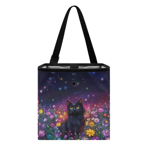 Xixirimido Car Trash Bag Hanging, Black Cat Colorful Daisy Printed Garbage Bag and Water Resistant Trash Can for Car, Leakproof Trash Can for SUV Truck Car Accessories