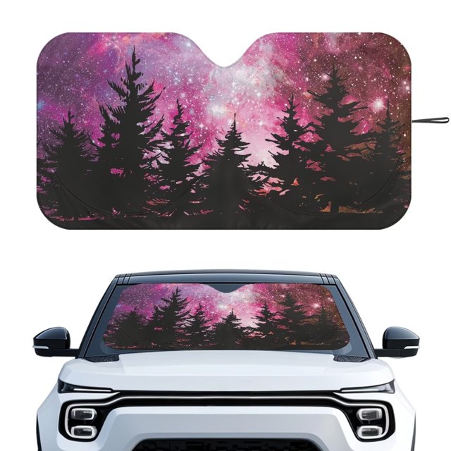 Xixirimido Car Windshield Sun Shade Car Sun Visor Block UV Rays Foldable Automotive Windshield Sunshades Front Window Sun Blocker Keep Your Vehicle Cool, Forest Starry Night Pink