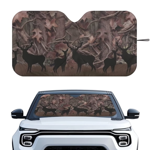 Xixirimido Car Windshield Sun Shade Car Sun Visor Block UV Rays Foldable Automotive Windshield Sunshades Front Window Sun Blocker Keep Your Vehicle Cool, Hunting Deers Forest Camo