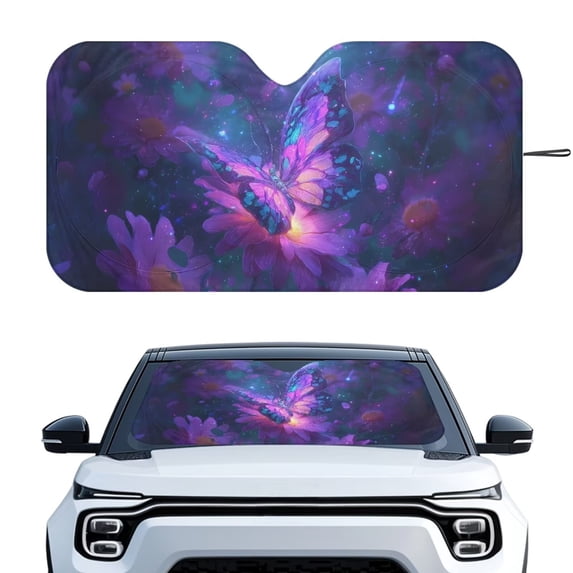 Xixirimido Car Windshield Sun Shade Car Sun Visor Block UV Rays Foldable Automotive Windshield Sunshades Front Window Sun Blocker Keep Your Vehicle Cool, Purple Butterfly Daisy