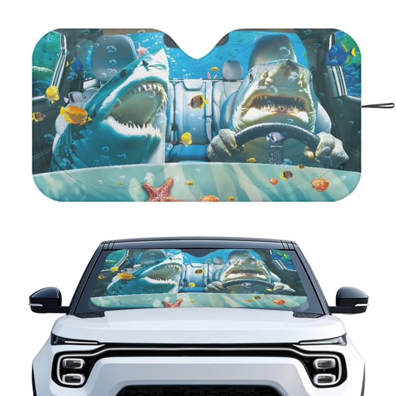 Xixirimido Car Windshield Sun Shade Car Sun Visor Block UV Rays Foldable Automotive Windshield Sunshades Front Window Sun Blocker Keep Your Vehicle Cool, Sharks Fishes Undersea