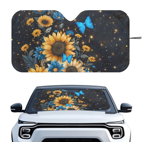 Xixirimido Car Windshield Sun Shade Foldable Sun Visor for Front Window Sunshade Universal Fit Most Truck SUV Vans Car Interior Accessories, Butterfly Sunflower Starry Night