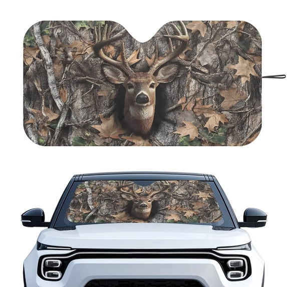 Xixirimido Car Windshield Sun Shade Foldable Sun Visor for Front Window Sunshade Universal Fit Most Truck SUV Vans Car Interior Accessories, Forest Camo Hunting Deer