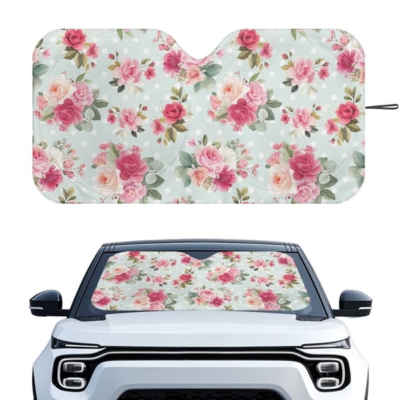 Xixirimido Car Windshield Sun Shade Foldable Sun Visor for Front Window Sunshade Universal Fit Most Truck SUV Vans Car Interior Accessories, Vibrant Roses Floral