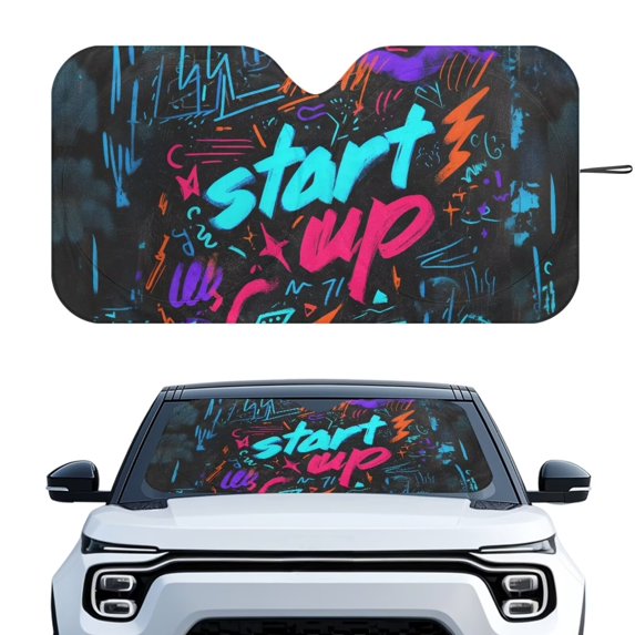 Xixirimido Car Windshield Sun Shade Foldable Sunshade Front Window Cover Sun Visor for Trucks SUVs Sedan Universal Car Interior Accessories, Cyberpunk-style Graffiti