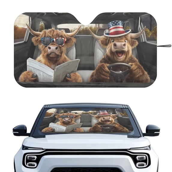 Xixirimido Car Windshield Sun Shade Foldable Sunshade Front Window Cover Sun Visor for Trucks SUVs Sedan Universal Car Interior Accessories, Highland Cattles