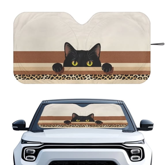 Xixirimido Car Windshield Sun Shade Front Windshield Cover Universal Fit for SUVs Trucks Foldable Front Window Sunshade Automotive Interior Accessories, Black Cat Leopard