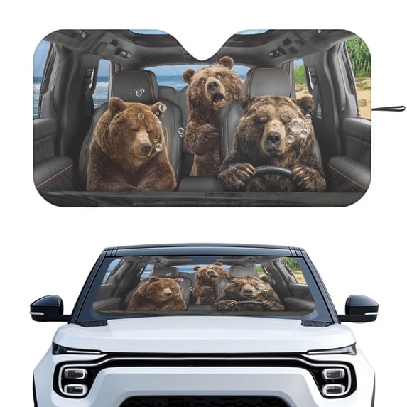 Xixirimido Car Windshield Sun Shade Front Windshield Cover Universal Fit for SUVs Trucks Foldable Front Window Sunshade Automotive Interior Accessories, Cute Funny Bears