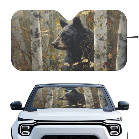 Xixirimido Car Windshield Sun Shade Front Windshield Cover Universal Fit for SUVs Trucks Foldable Front Window Sunshade Automotive Interior Accessories, Forest Camouflage Bear