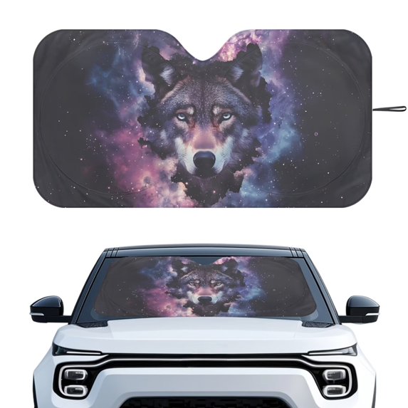 Xixirimido Car Windshield Sun Shade Front Windshield Cover Universal Fit for SUVs Trucks Foldable Front Window Sunshade Automotive Interior Accessories, Wolf Galaxy
