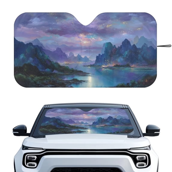 Xixirimido Car Windshield Sun Shade Sun Visor for Front Window Sunshade Block UV Rays Universal Fit Truck SUV Van Auto Accessories, Fantasy Mountain Lake