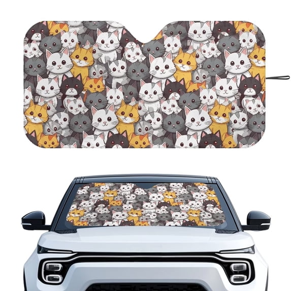 Xixirimido Car Windshield Sun Shade Sun Visor for Front Window Sunshade Block UV Rays Universal Fit Truck SUV Van Auto Accessories, Cute Cartoon Cats