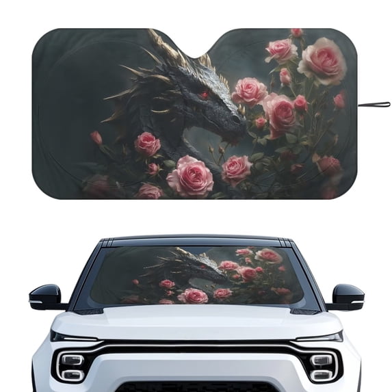 Xixirimido Car Windshield Sun Shade Universal Fit for SUV Truck Sedan Auto Front Window Sunshade Sun Visor Block UV Rays Keep Cool Car Accessories, Japanese Dragon Pink Roses