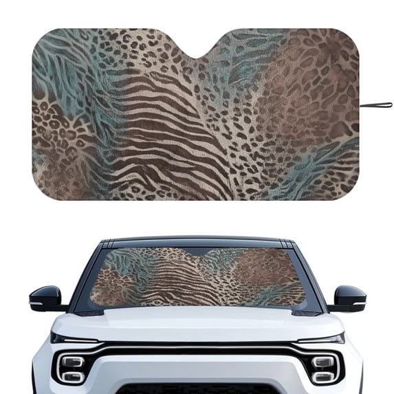 Xixirimido Car Windshield Sun Shade Universal Fit for SUV Truck Sedan Auto Front Window Sunshade Sun Visor Block UV Rays Keep Cool Car Accessories, Leopard Zebra Stripe Brown