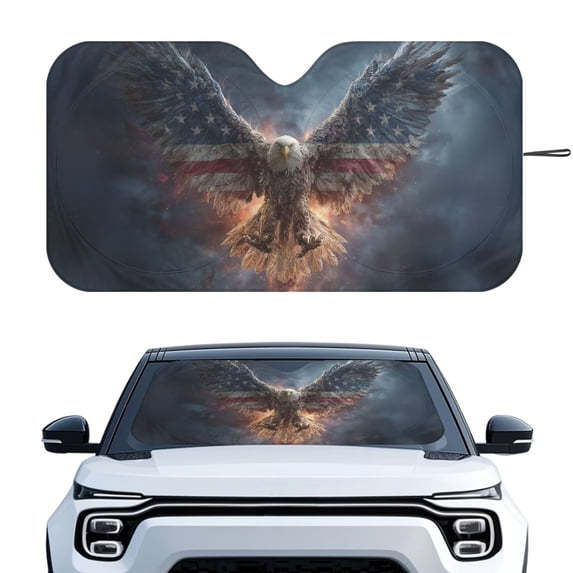 Xixirimido Car Windshield Sun Shade Universal Fit for SUV Truck Sedan Auto Front Window Sunshade Sun Visor Block UV Rays Keep Cool Patriotic Car Accessories, Eagle American Flag